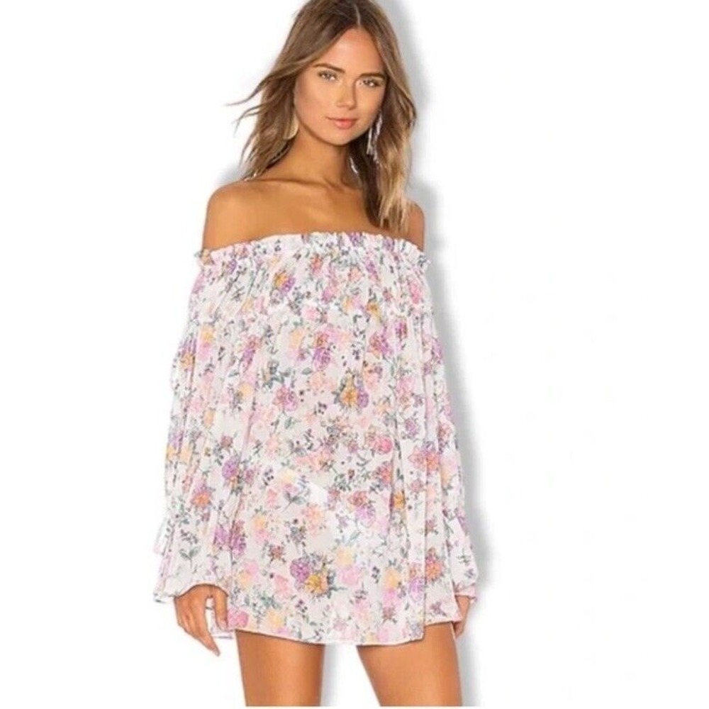 Tularosa Medium Brogan Mini Dress Multicolor Off The Shoulder Floral Ruffle